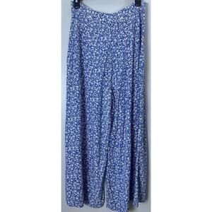 Luukse Womens Pants White on Blue Floral Flouncy Wide Leg Zip Closure Size XL
